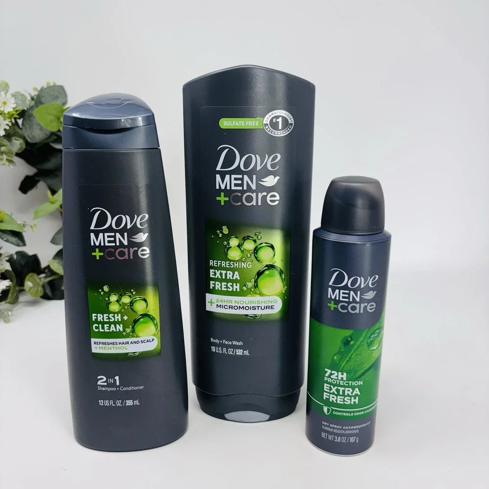 3 Dove MEN + Care 2-in-1 Shampoo Body Wash &‎ Dry Spray Antiperspirant New